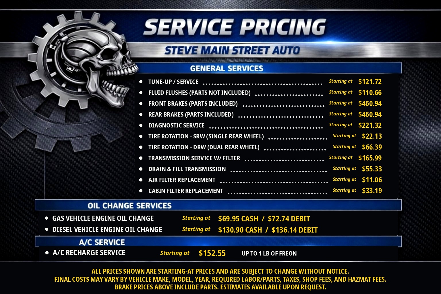 General service pricing
