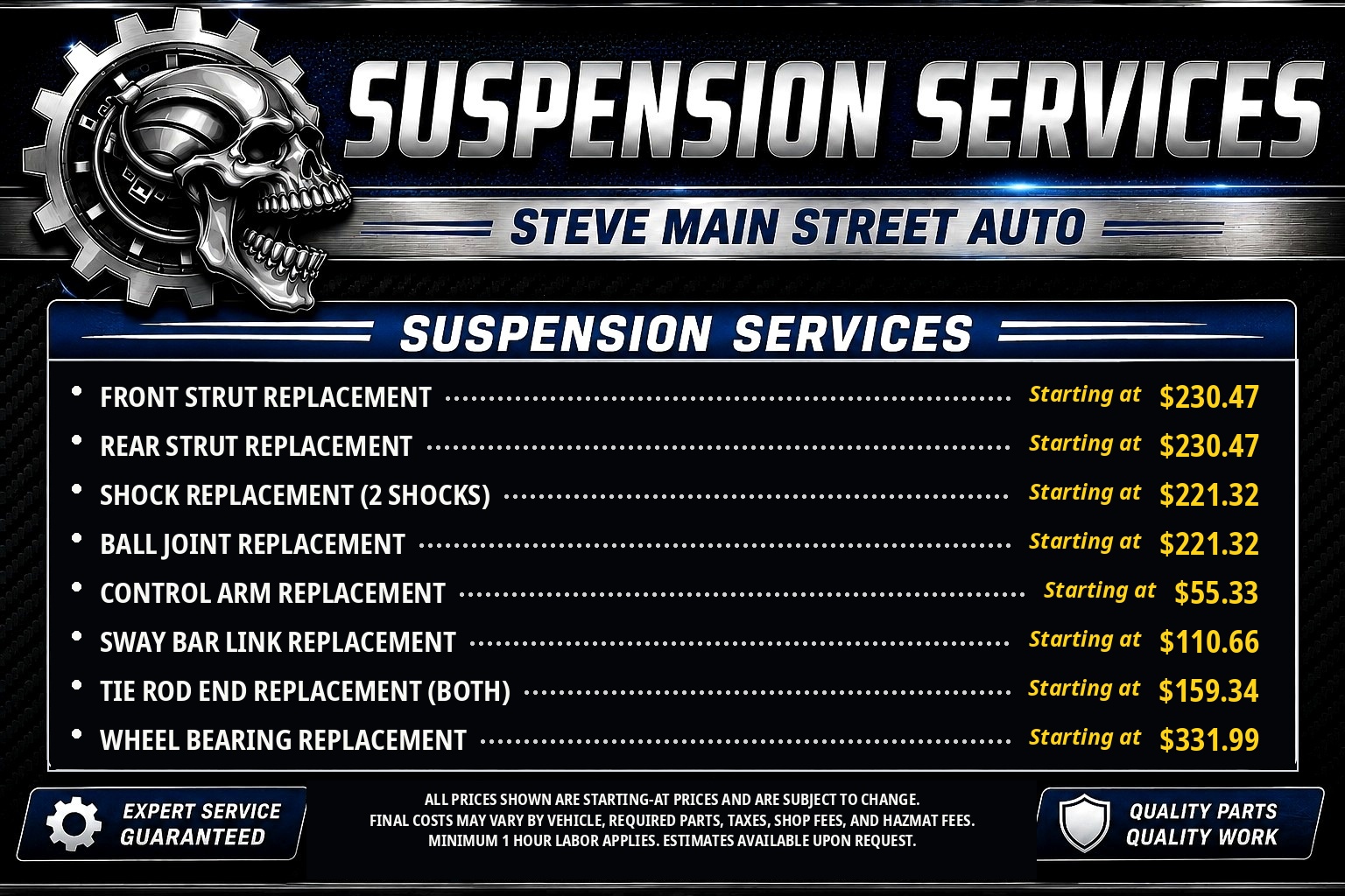Suspension pricing